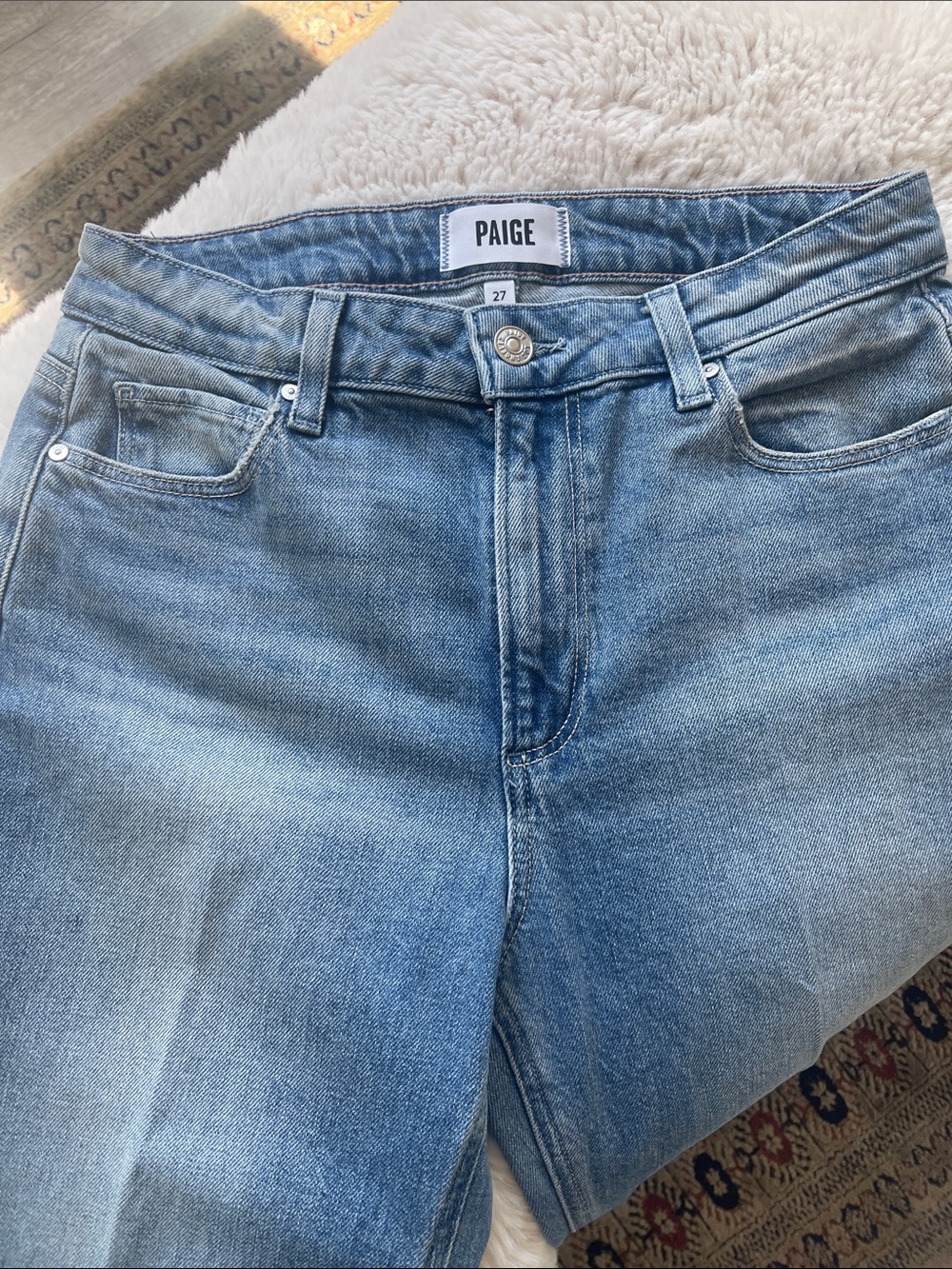 PAIGE Light Blue Denim Jeans with Leather Patch